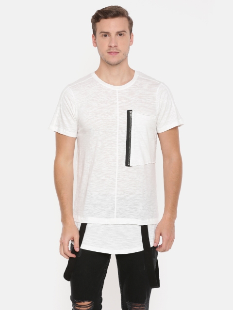 

SKULT by Shahid Kapoor Men White Solid Round Neck Longline T-shirt