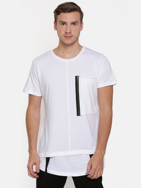 

SKULT by Shahid Kapoor Men White Solid Round Neck Longline T-shirt