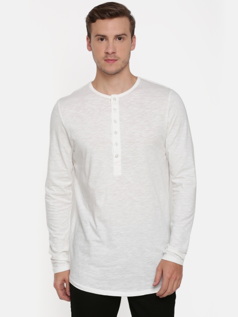 

SKULT by Shahid Kapoor Men White Solid Slim Fit Henley Neck Longline T-shirt