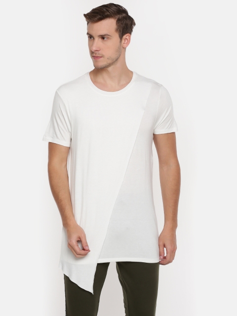 

SKULT by Shahid Kapoor Men White Solid Round Neck Longline T-shirt