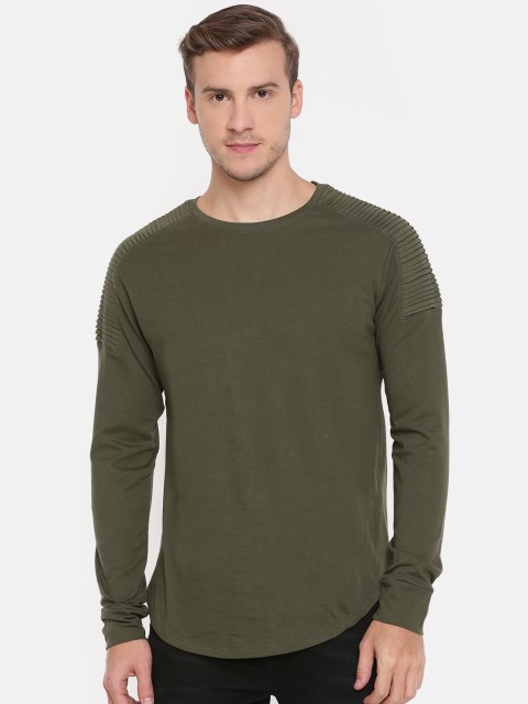 

SKULT by Shahid Kapoor Men Olive Green Solid Slim Fit Round Neck T-shirt
