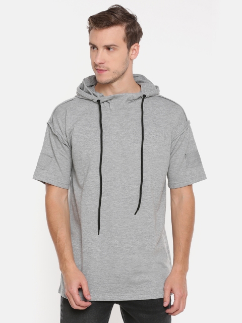 

SKULT by Shahid Kapoor Men Grey Melange Solid Hood T-shirt
