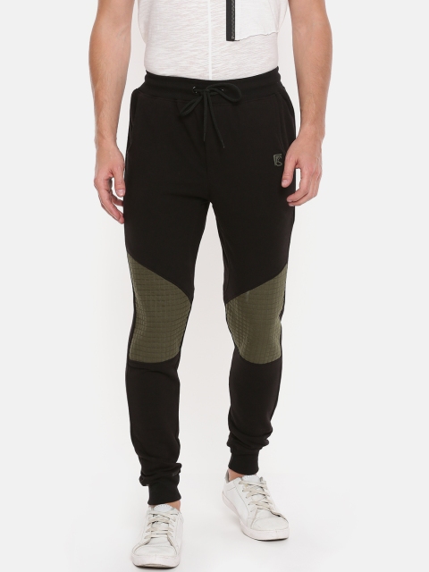 

SKULT by Shahid Kapoor Men Black & Olive Green Colourblocked Slim Fit Joggers