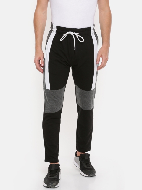 

SKULT by Shahid Kapoor Men Black & Grey Melange Slim Fit Colourblocked Track Pants