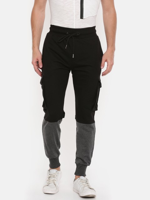 

SKULT by Shahid Kapoor Men Black & Charcoal Grey Slim Fit Colourblocked Joggers