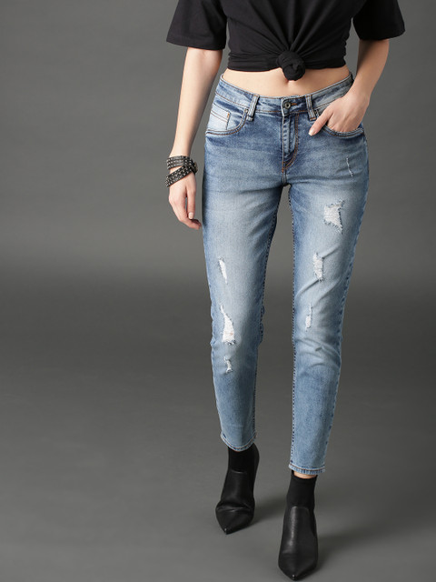 

Roadster Women Blue Distressed Acid Wash Skinny Ankle-Length Mid-Rise Stretchable Jeans