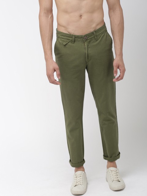 

Harvard Men Olive Green Slim Fit Solid Cropped Chinos