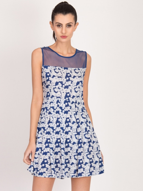 

Magzayra Women Blue Printed Fit and Flare Dress