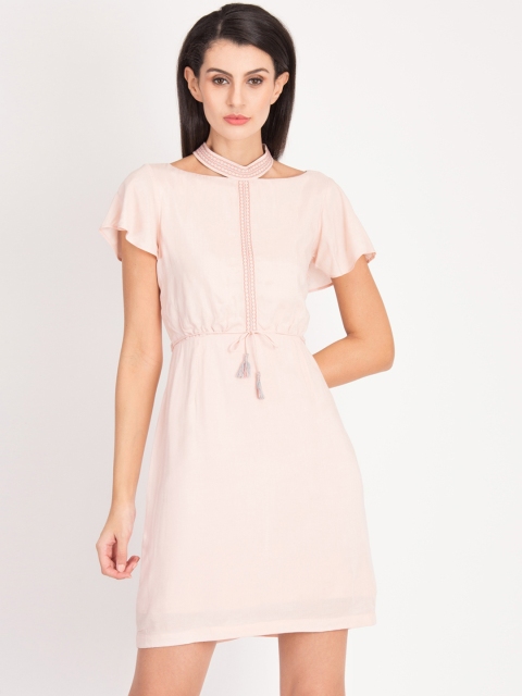 

Magzayra Women Peach-Coloured Solid Fit and Flare Dress