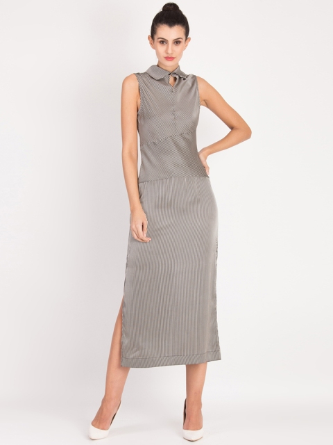 

Magzayra Women Grey Striped Fit and Flare Dress