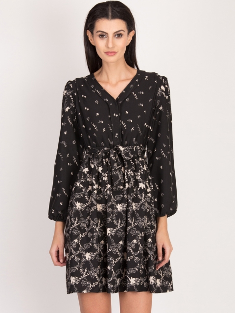 

Magzayra Women Black Printed Fit and Flare Dress