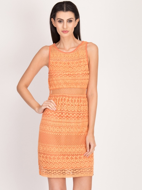 

Magzayra Women Orange Self Design Sheath Dress
