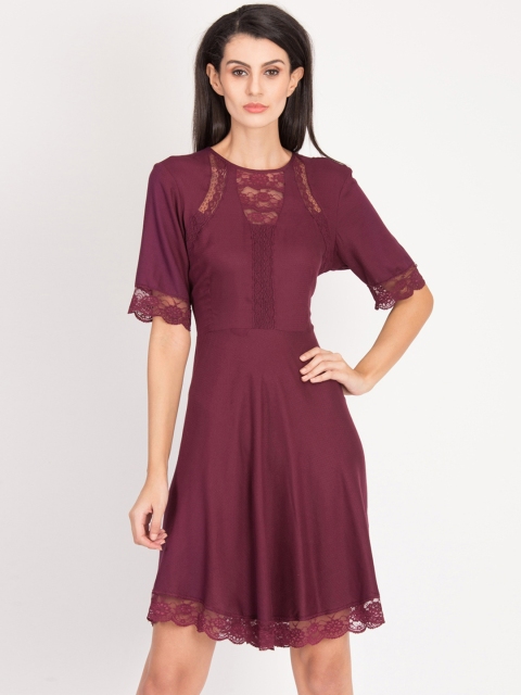 

Magzayra Women Maroon Solid Fit and Flare Dress