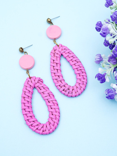 

Golden Peacock Pink Contemporary Drop Earrings