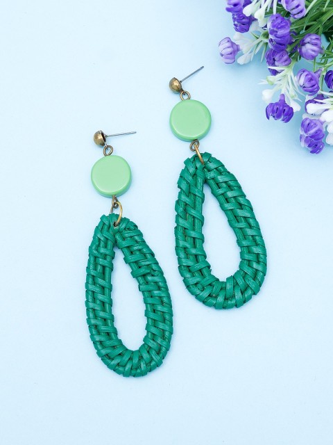 

Golden Peacock Green Teardrop Shaped Drop Earrings