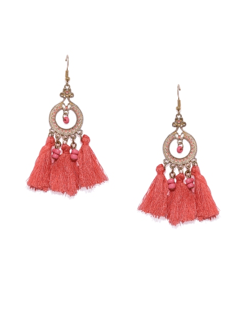 

Golden Peacock Gold-Toned & Orange Circular Drop Earrings
