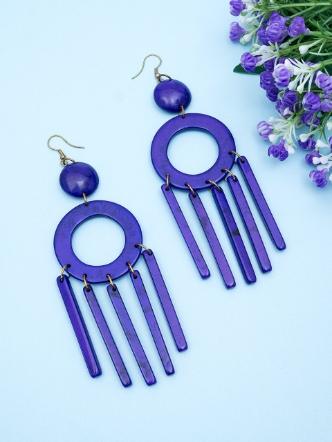 

Golden Peacock Blue Contemporary Drop Earrings