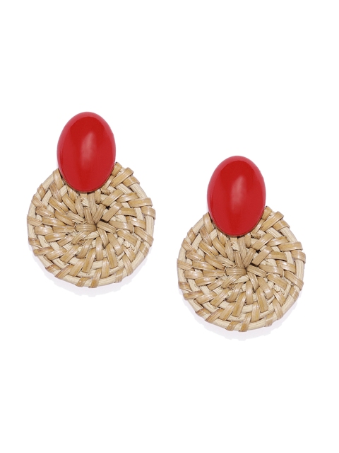 

Golden Peacock Gold-Plated Red & Brown Circular Drop Earrings