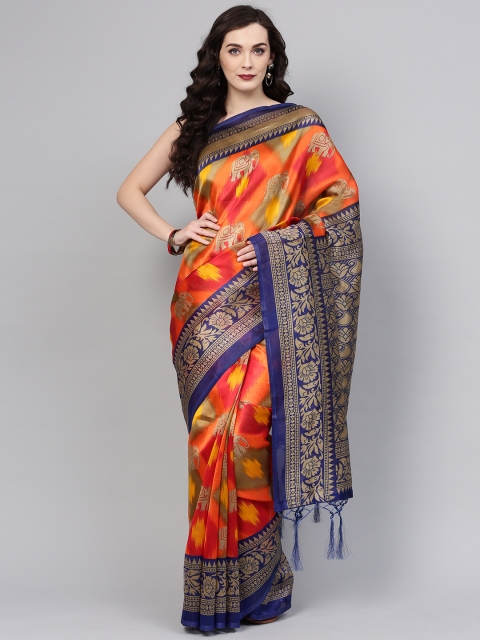 

Saree mall Orange & Red Woven Design Bhagalpuri Saree