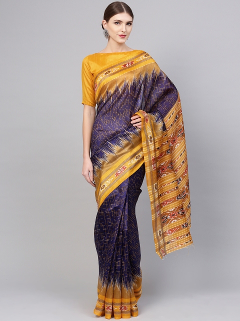 

Saree mall Navy Blue & Mustard Yellow Printed Bhagalpuri Saree