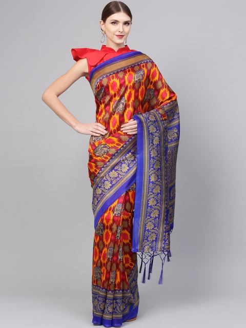 

Saree mall Maroon & Yellow Printed Bhagalpuri Saree