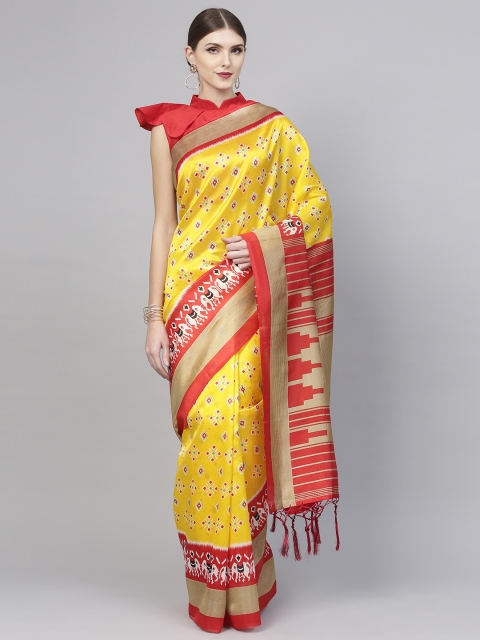 

Saree mall Yellow & Red Art Silk Printed Bhagalpuri Saree