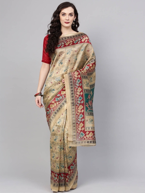 

Saree mall Beige & Maroon Printed Bhagalpuri Saree