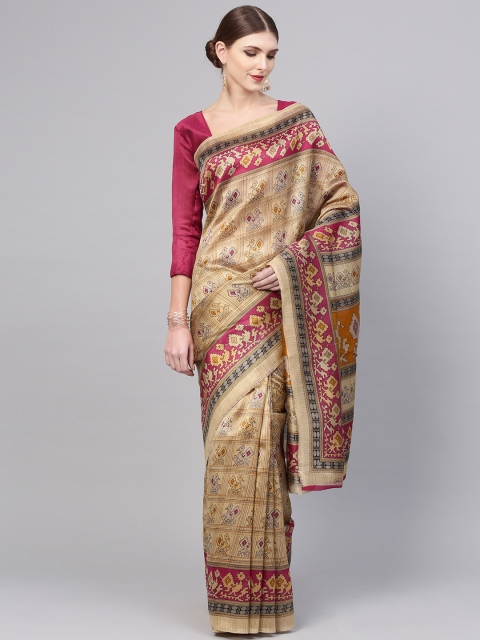 

Saree mall Beige & Magenta Printed Bhagalpuri Saree