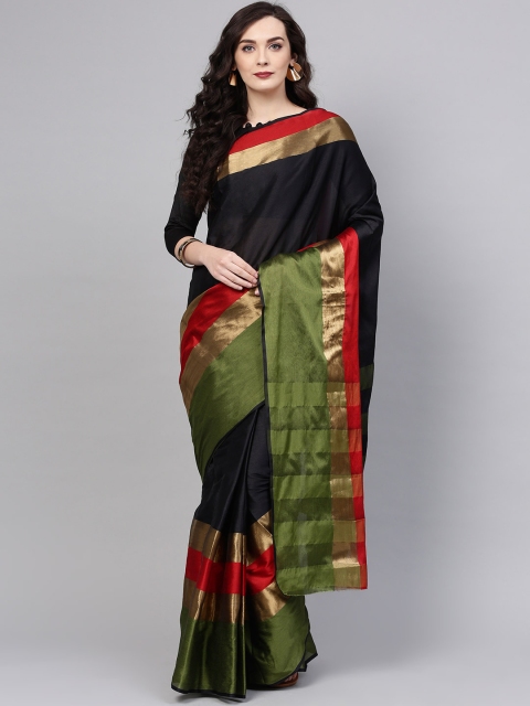 

Saree mall Black & Green Solid Banarasi Saree