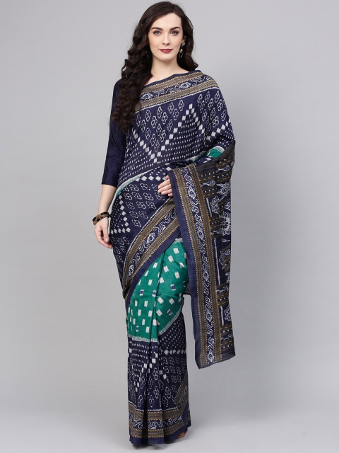 

Saree mall Navy Blue & Teal Green Printed Bhagalpuri Saree