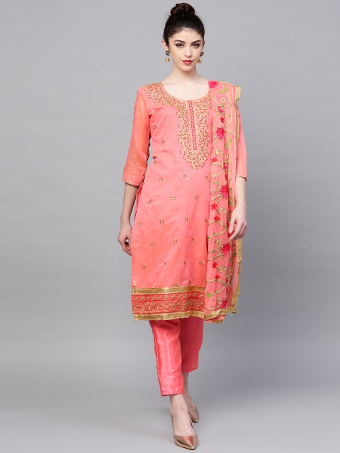 

Ishin Pink Embroidered Unstitched Dress Material