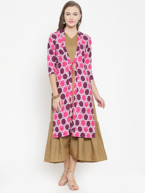 

Indibelle Women Pink & Purple Printed A-Line Kurta