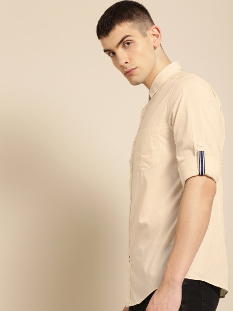 

ether Men Cream-Coloured Slim Fit Solid Casual Shirt