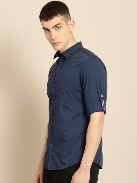 

ether Men Navy Blue Slim Fit Solid Casual Shirt