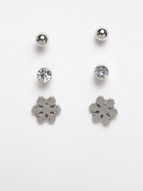 

SASSAFRAS Women Set of 3 Silver-Toned Earrings