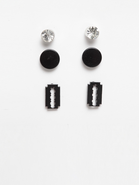 

SASSAFRAS Women Set of 3 Black & White Earrings