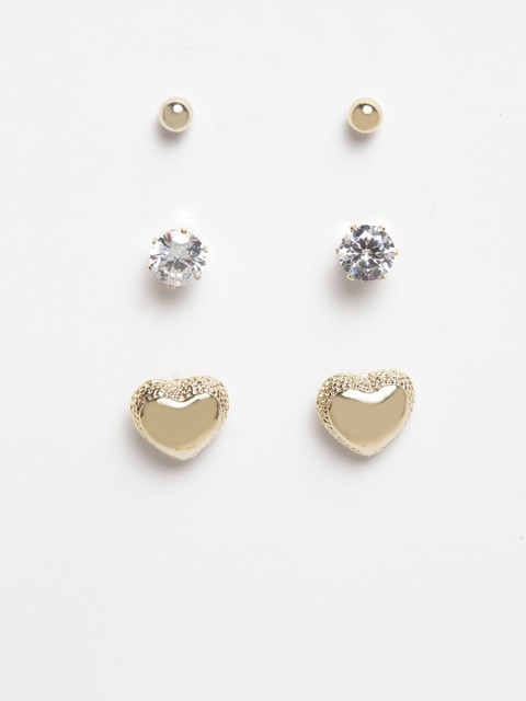 

SASSAFRAS Women Set of 3 Stone-Studded Earrings, Gold