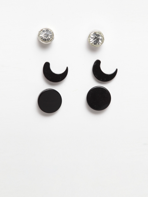 

SASSAFRAS Women Set of 3 Black & White Earrings