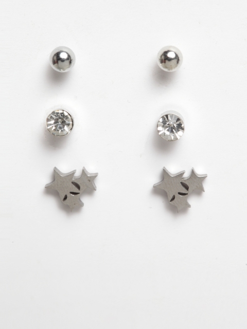 

SASSAFRAS Women Set of 3 Silver-Toned Earrings