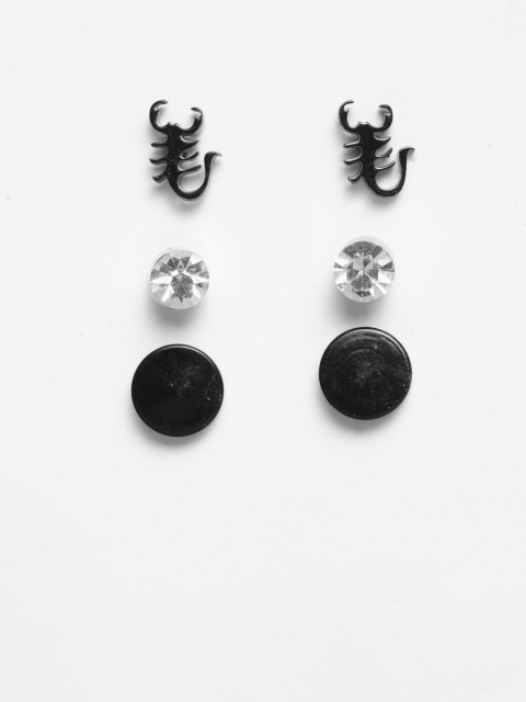 

SASSAFRAS Women Set of 3 Black & White Earrings