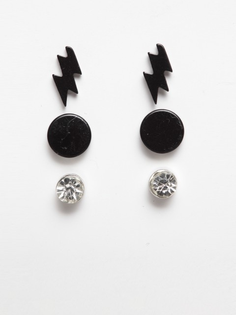 

SASSAFRAS Women Set of 3 Black & White Earrings