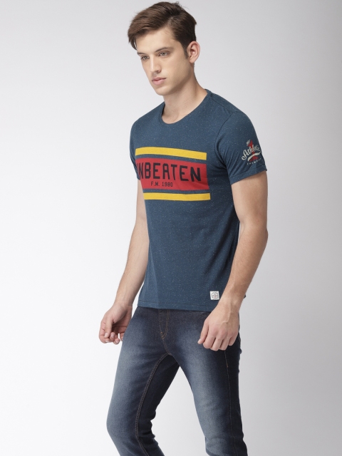 

Flying Machine Men Blue Printed Round Neck T-shirt
