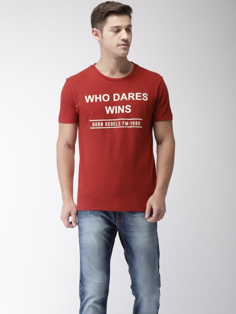 

Flying Machine Men Maroon Printed Round Neck Pure Cotton T-shirt