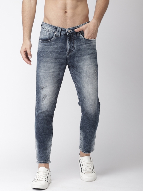 

Flying Machine Men Blue Tapered Fit Low Distressed Stretchable Ankle Length Jeans