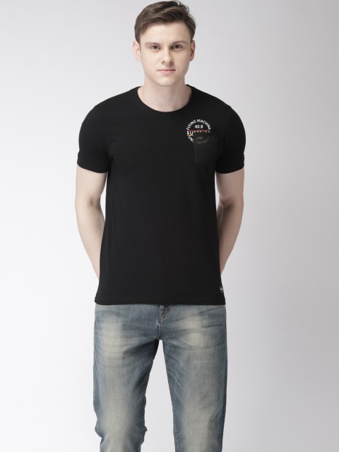 

Flying Machine Men Black Solid T-shirt