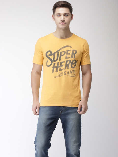 

Flying Machine Men Yellow Printed Round Neck T-shirt