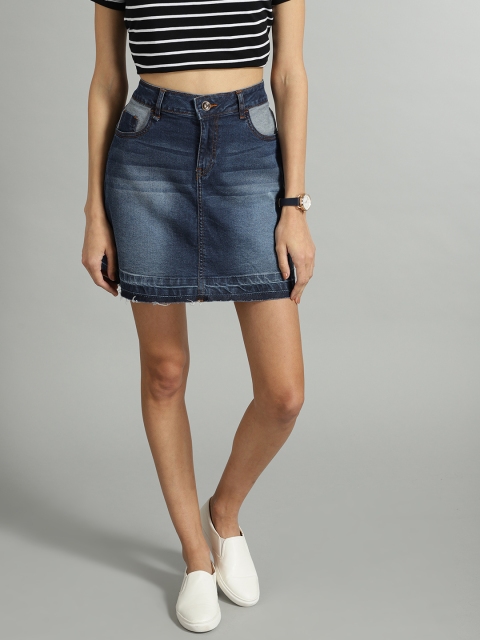 

Roadster Women Blue Washed Denim Skirt