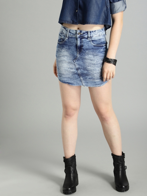 

Roadster Women Blue Washed Straight Denim Skirt