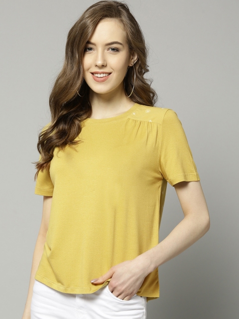 

Marks & Spencer Women Mustard Yellow Printed Back Top