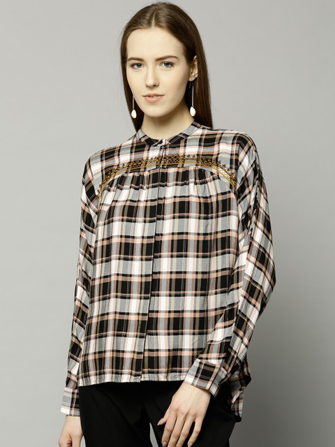 

Marks & Spencer Women Black & White Regular Fit Checked Casual Shirt, Navy blue